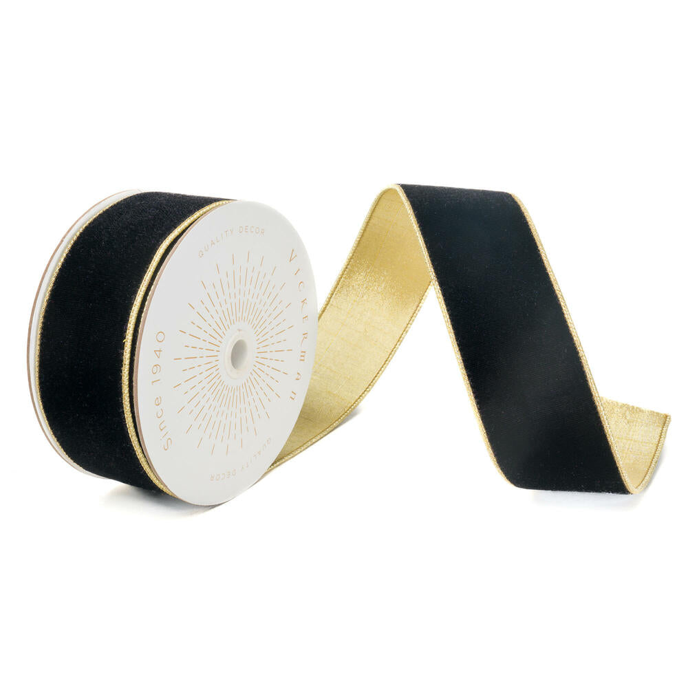 2.5”x10yd Black Velvet Gold Trim/Backing