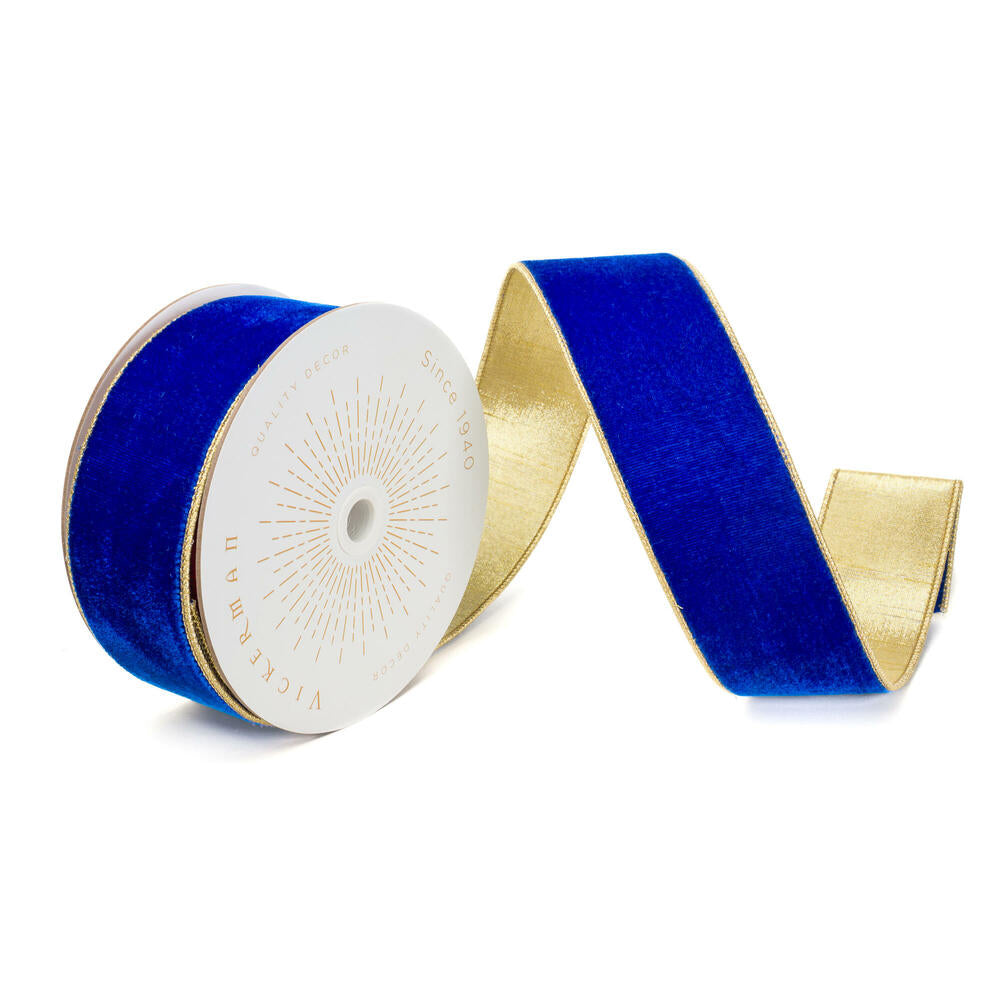 2.5”x10yd  Blue Velvet Gold Trim