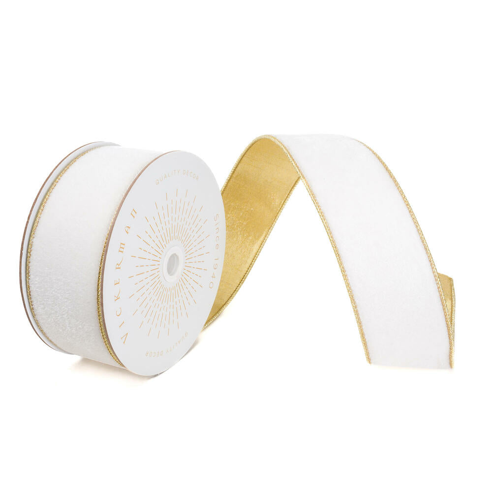 2.5”x10yd White Velvet Gold Trim/Backing
