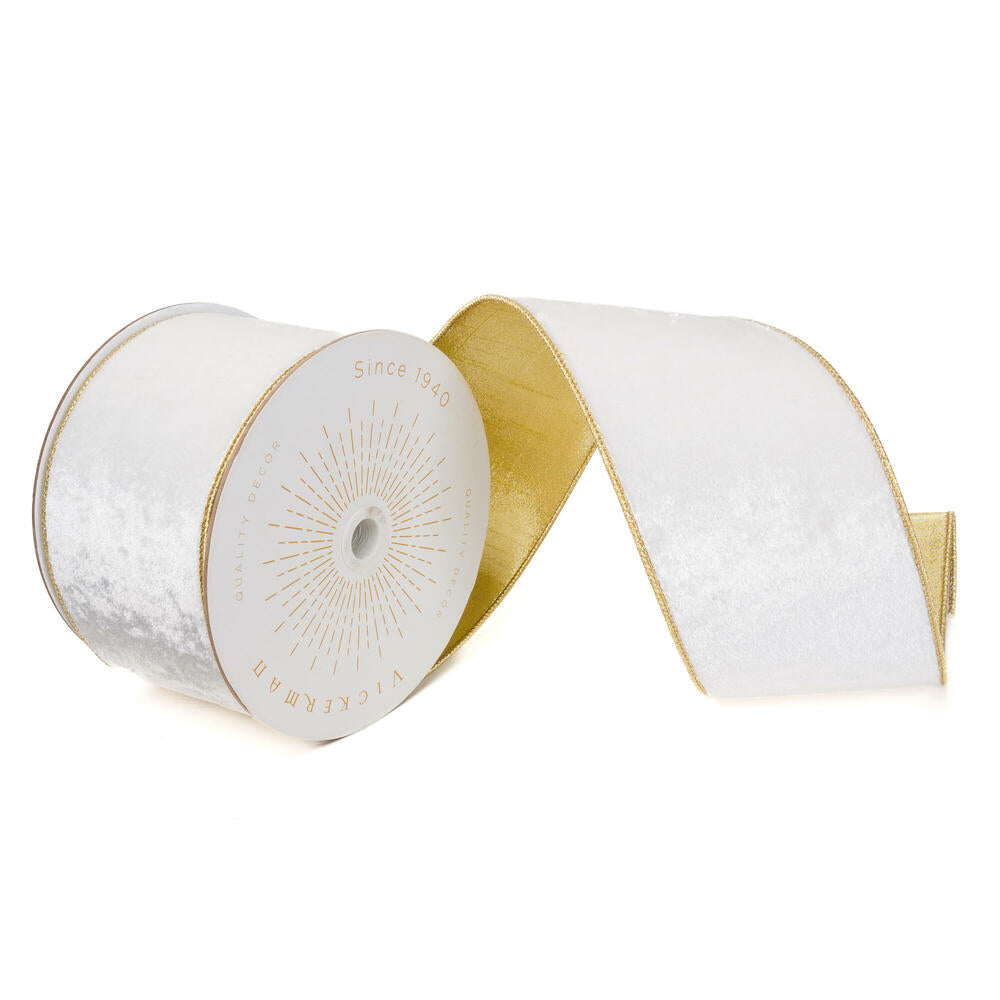 4”x10yd Ivory Shiny Velvet Gold Trim