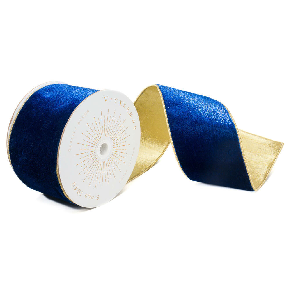 4”x10yd  Blue Shiny Velvet Gold