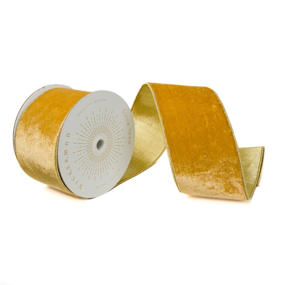 4”x10yd Gold Shiny Velvet Gold Trim/Back