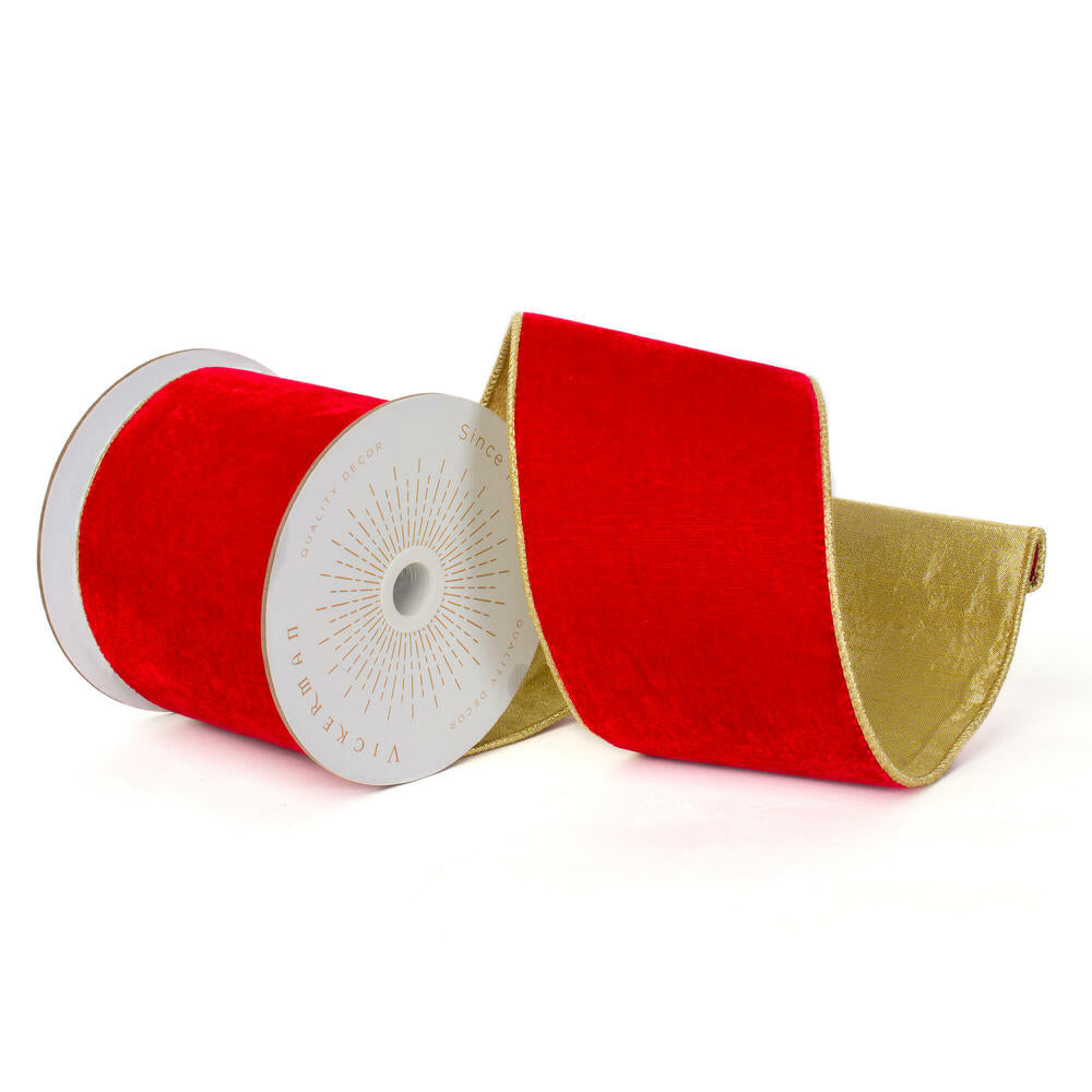 4”x10yd Red Velvet Gold Trim/Backing