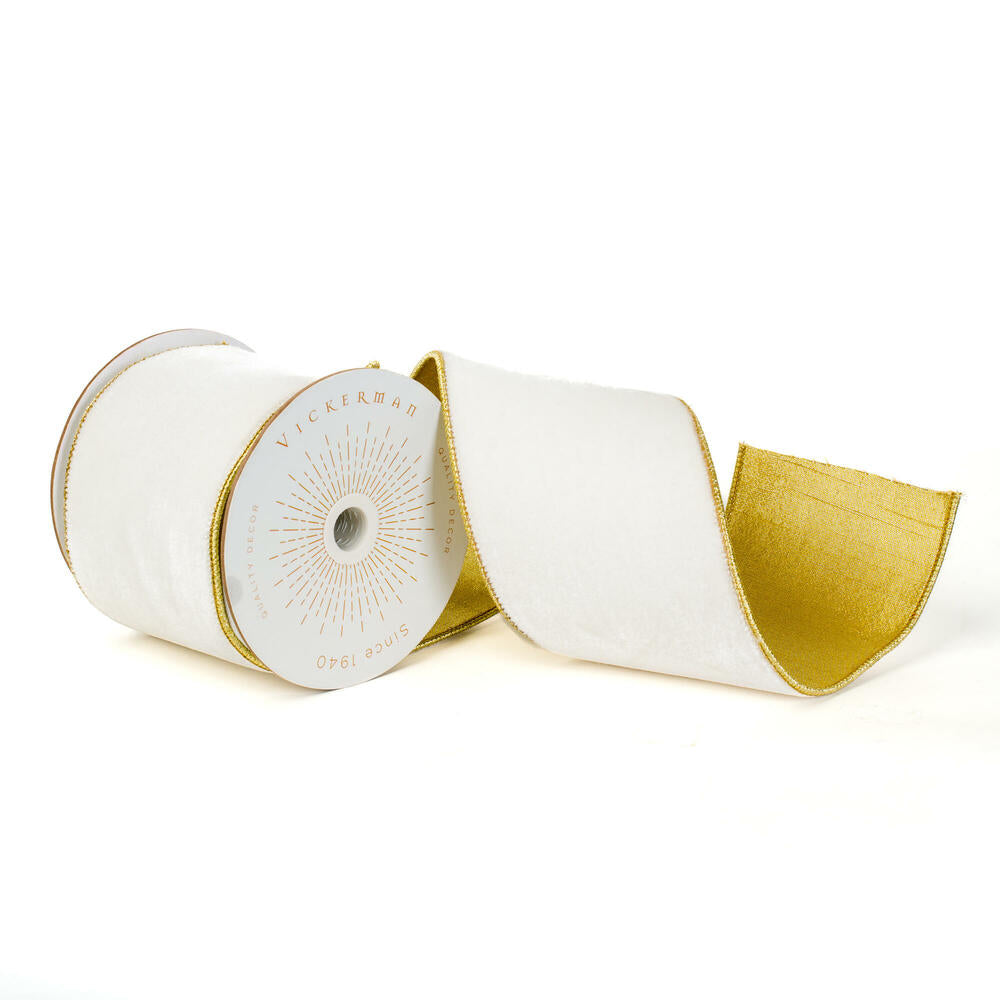 4”x10yd Ivory Velvet Gold Trim/Backing