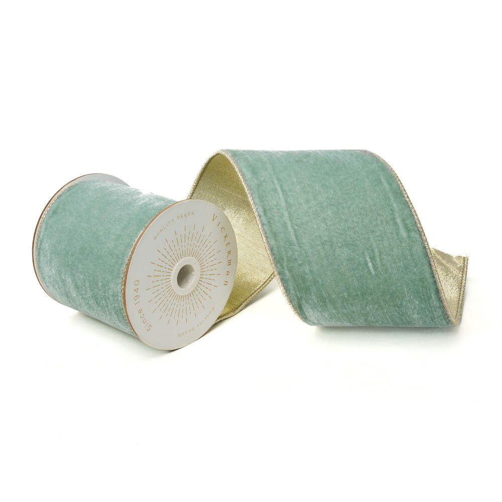 4”x10yd Light Blue Velvet Champagne Trim
