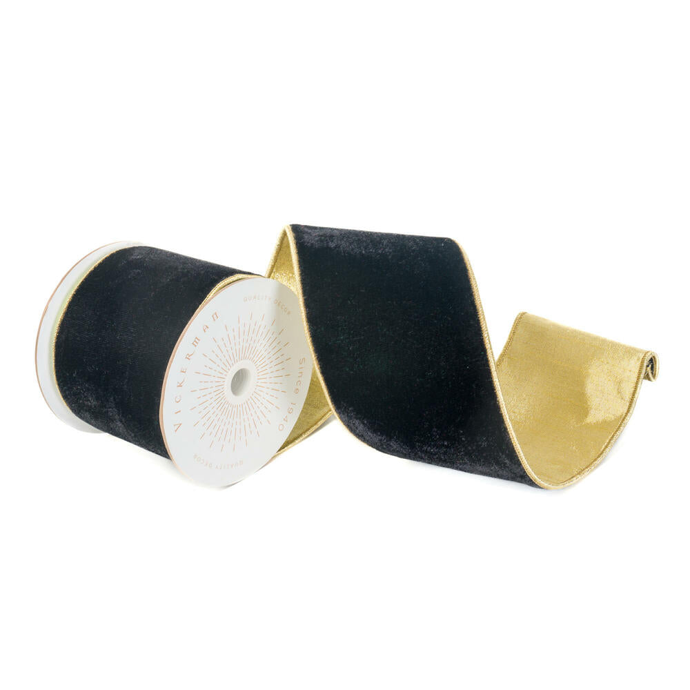 4”x10yd Black Velvet Gold Trim/Backing