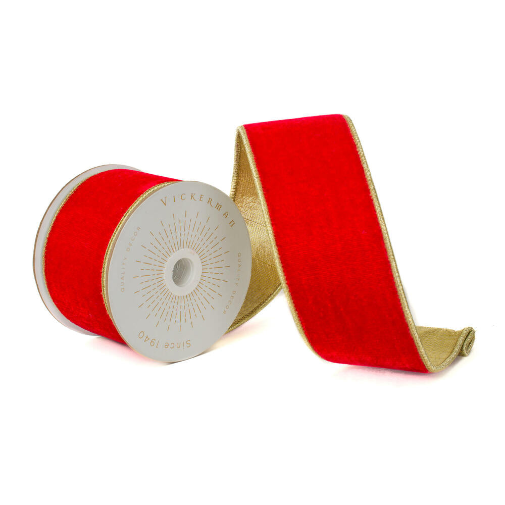 2.5”x10yd Red Velvet Gold Trim/Backing