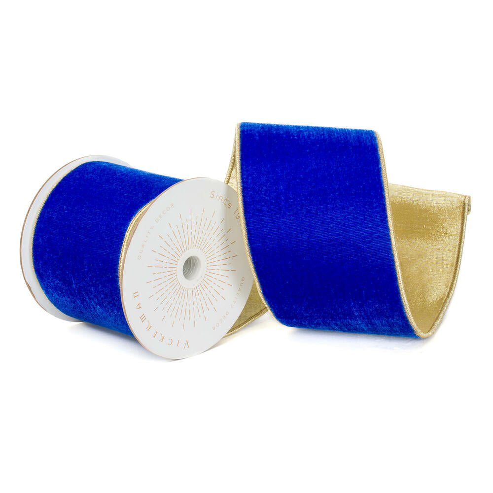 4”x10yd  Blue Velvet Gold Trim/Back