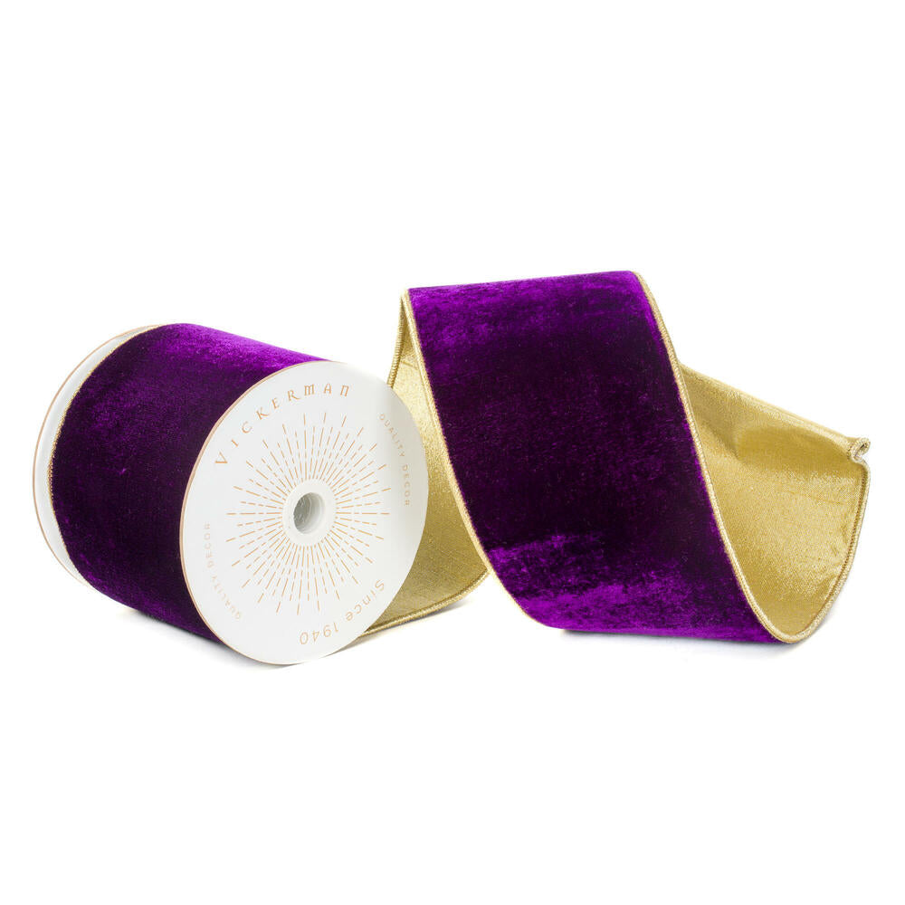 4”x10yd Purple Velvet Gold Trim/Back