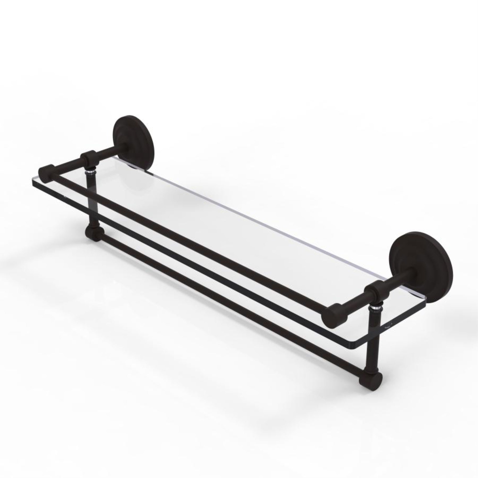 22 Inch Gallery Glass Shelf with Towel Bar - QN-1TB/22-GAL-ORB