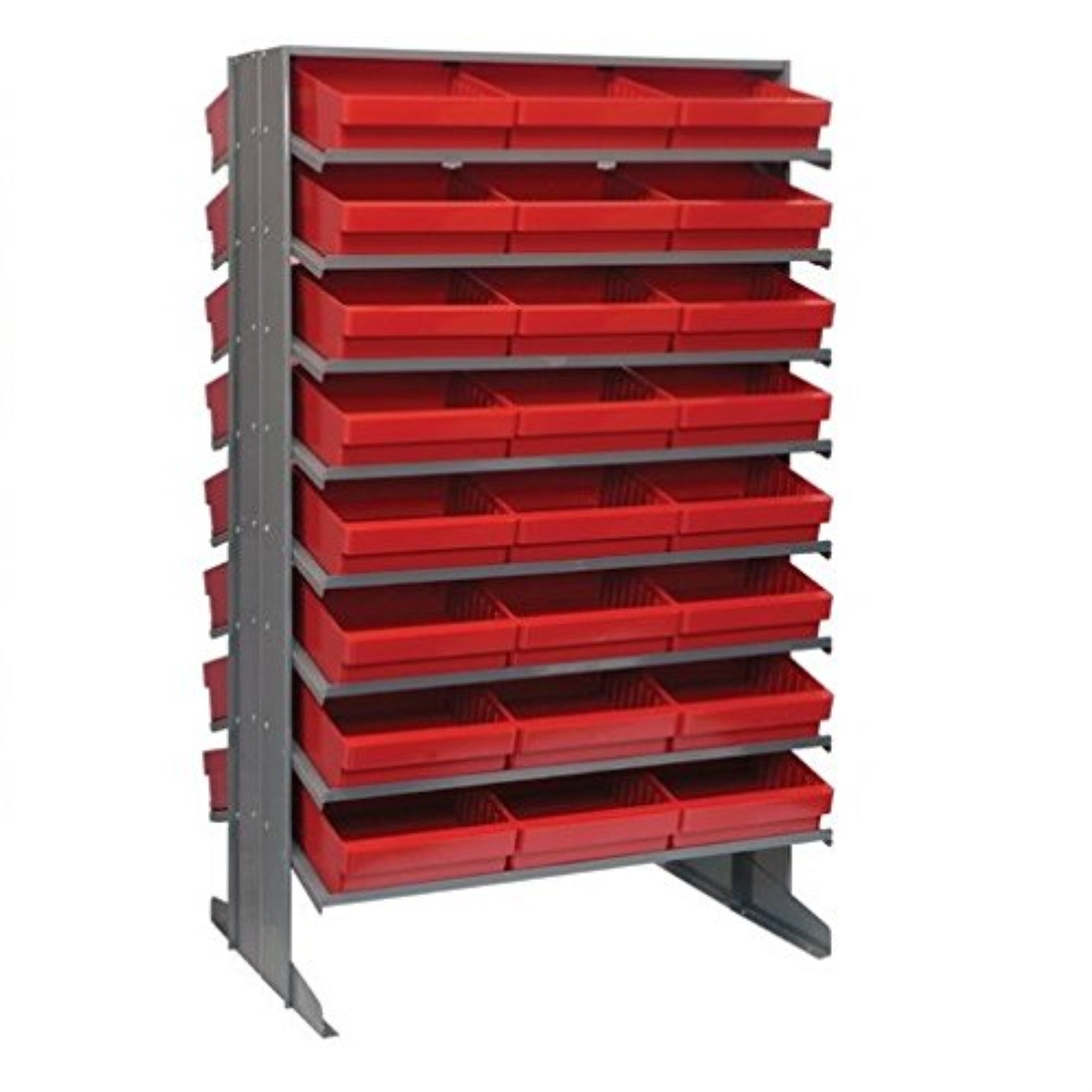 Pick Rack, Slopped, Double Sided, 24L X 36W X 60H, 800 Lbs. Capacity, (16) Shelves Configuration, Includes: (48) Qed801 Red Bins
