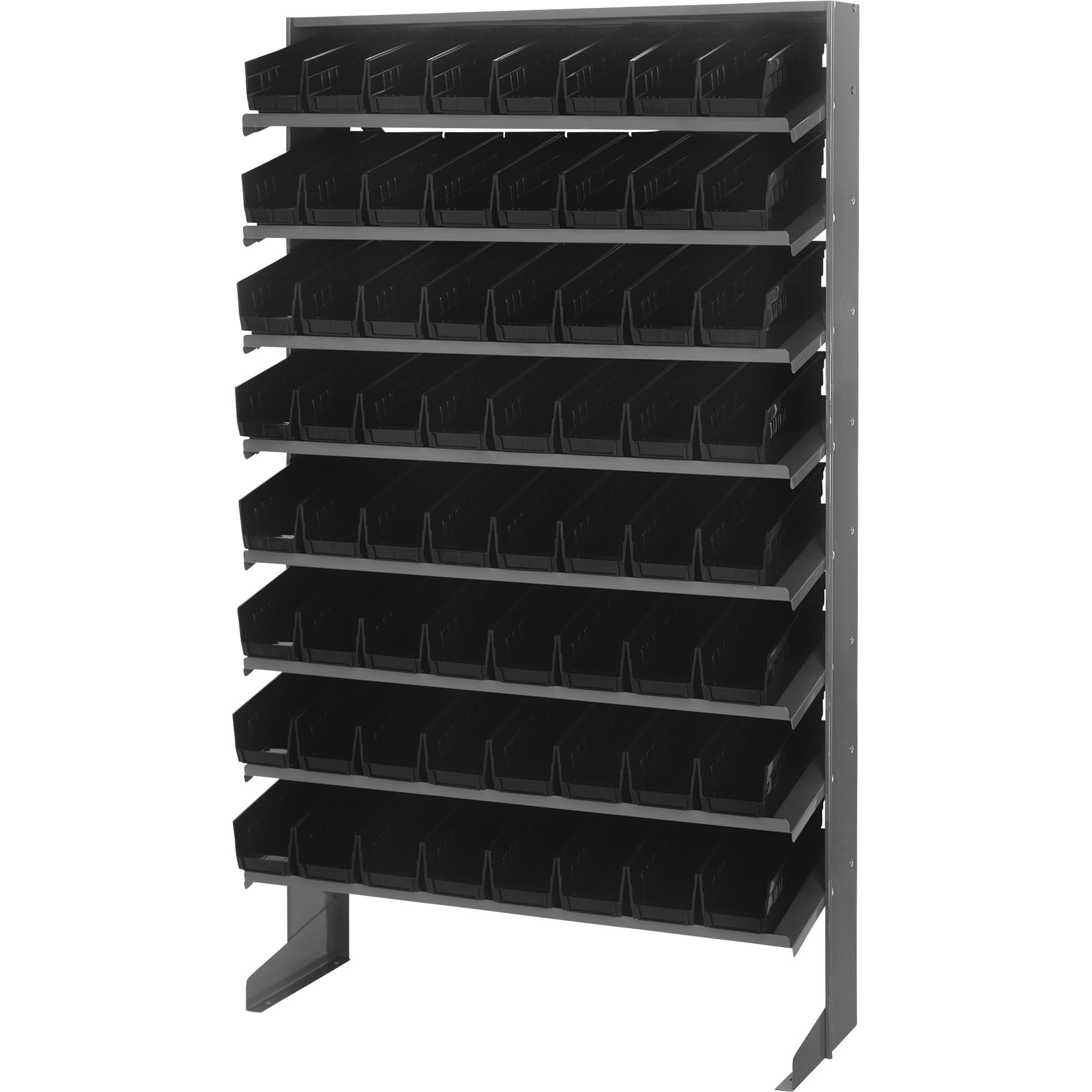 Pick Rack, Slopped, Single Sided, 12D X 36W X 60H, 400 Lbs. Capacity, Includes: (8) Shelves And (64) Qsb101 Black Bins, Galvaniz
