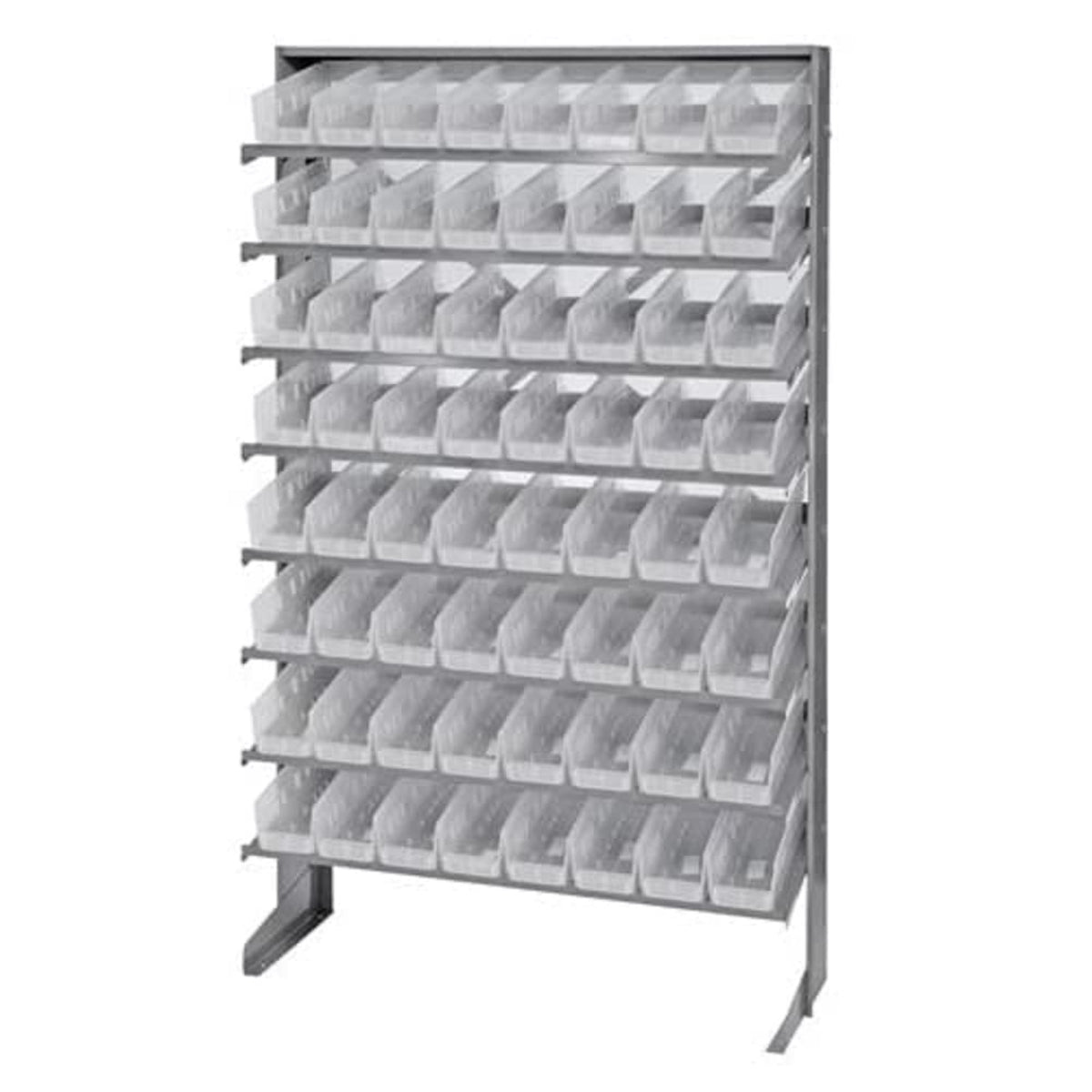 Pick Rack, Slopped, Single Sided, 12D X 36W X 60H, 400 Lbs. Capacity, Includes: (8) Shelves And (64) Qsb101 Clear Bins, Galvaniz