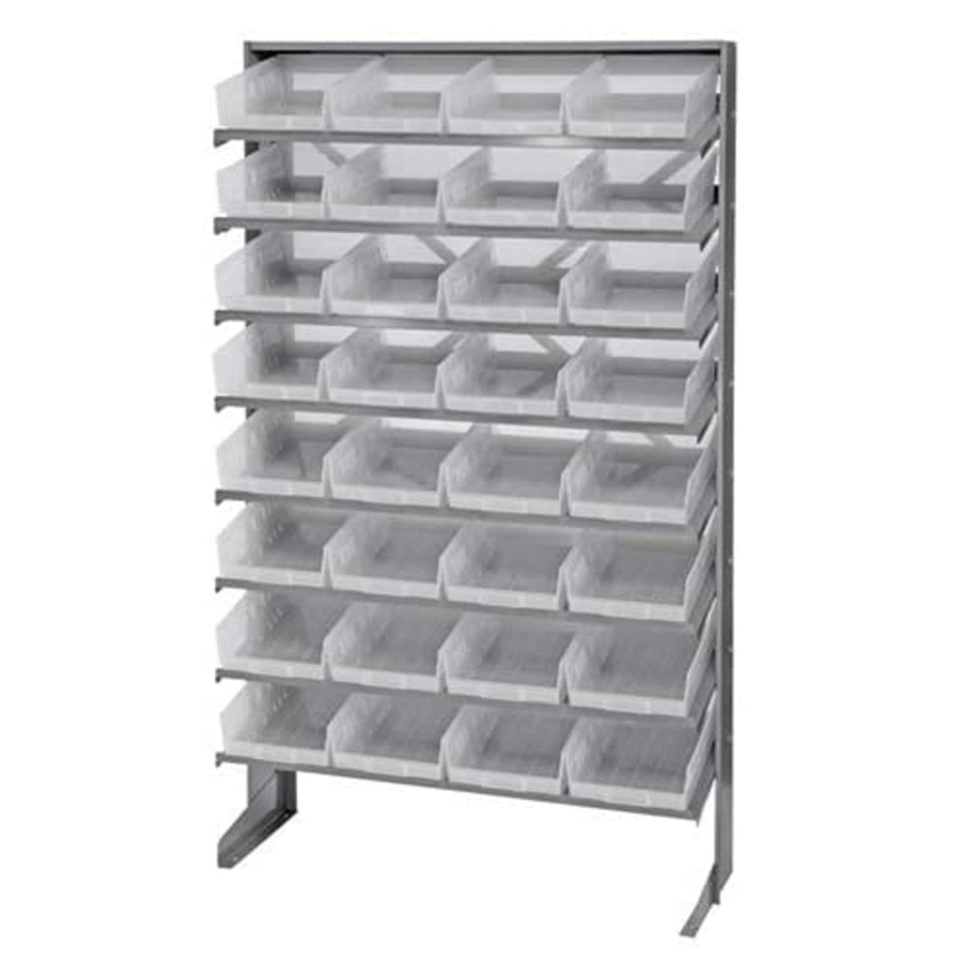 Pick Rack, Slopped, Single Sided, 12D X 36W X 60H, 400 Lbs. Capacity, Includes: (8) Shelves And (32) Qsb107 Clear Bins, Galvaniz