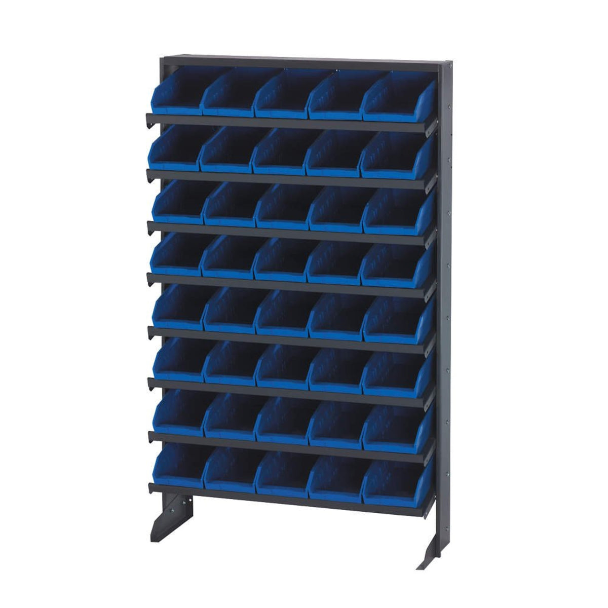 Pick Rack, Slopped, Single Sided, 12D X 36W X 60H, 400 Lbs. Capacity, Includes: (8) Shelves And (32) Qsb107 Ivory Bins, Galvaniz