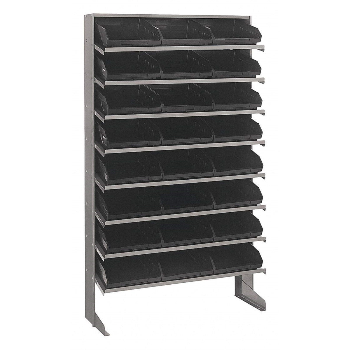 Pick Rack, Slopped, Single Sided, 12D X 36W X 60H, 400 Lbs. Capacity, Includes: (8) Shelves And (24) Qsb109 Black Bins, Galvaniz