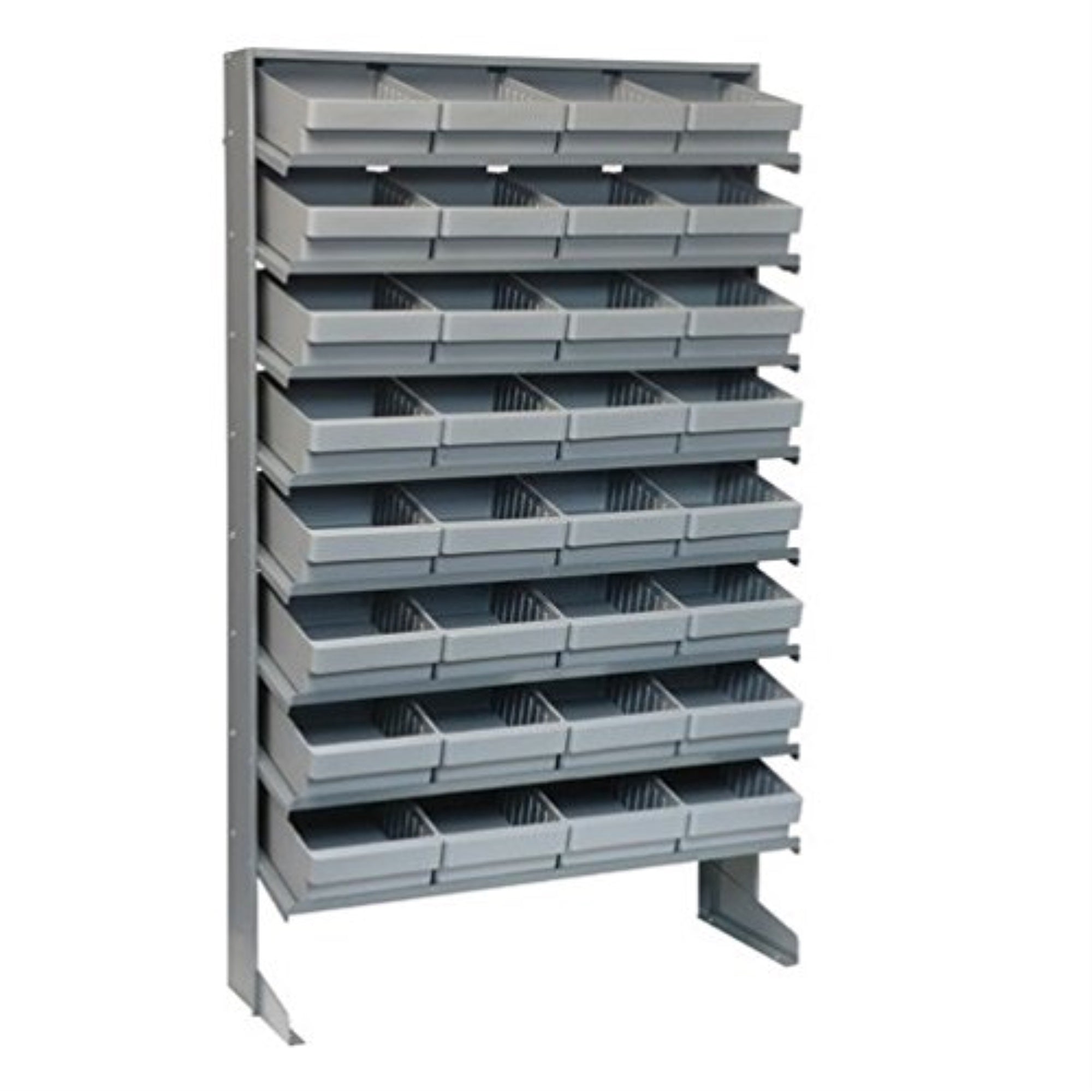 Pick Rack, Slopped, Single Sided, 12D X 36W X 63-1/2H, 400 Lbs. Capacity, Includes: (8) Shelves And (32) Qed701 Gray Bins, Galva