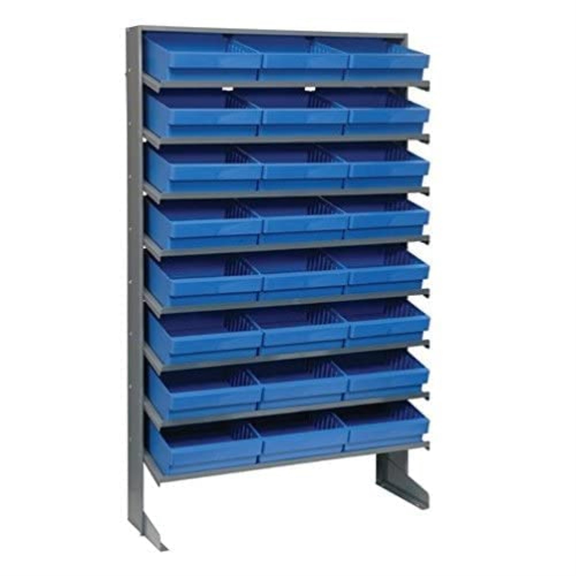 Pick Rack, Slopped, Single Sided, 12D X 36W X 63-1/2H, 400 Lbs. Capacity, Includes: (8) Shelves And (24) Qed801 Blue Bins, Galva