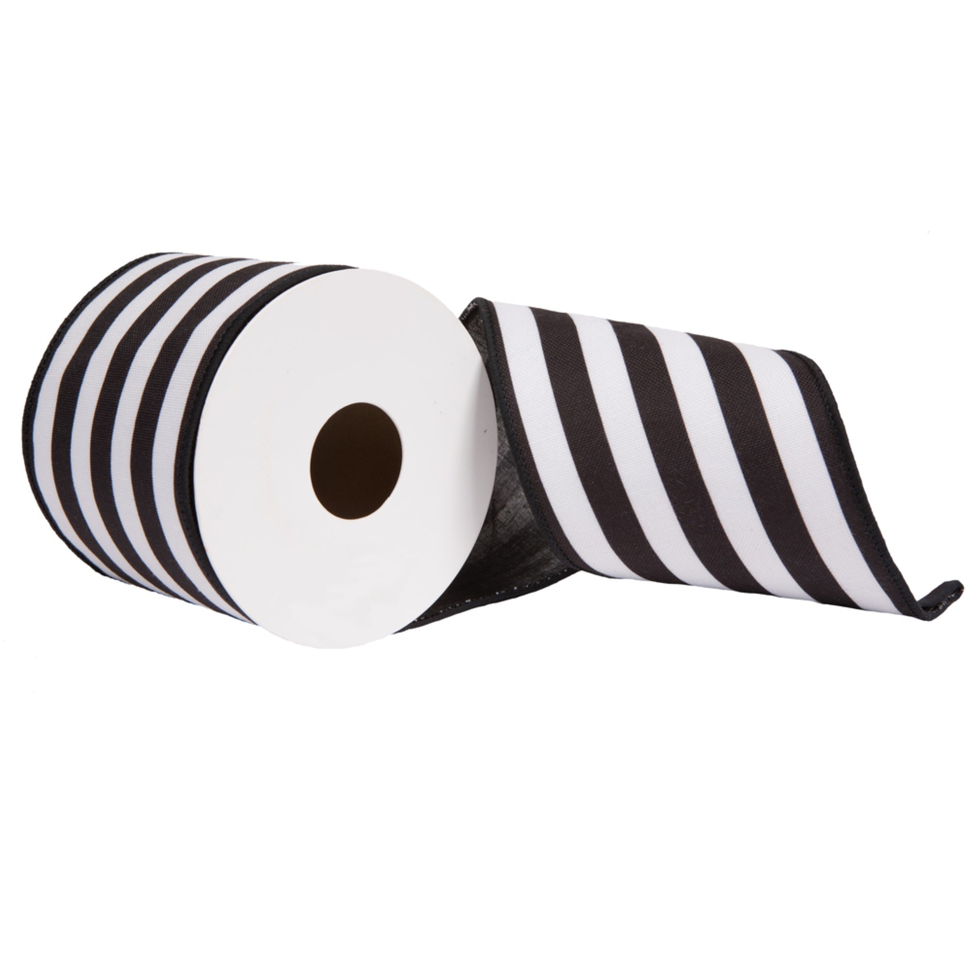 Vickerman 4” x 10 Yards Black Horizontal Printed Stripe Sheldon Belver Double Ribbon.