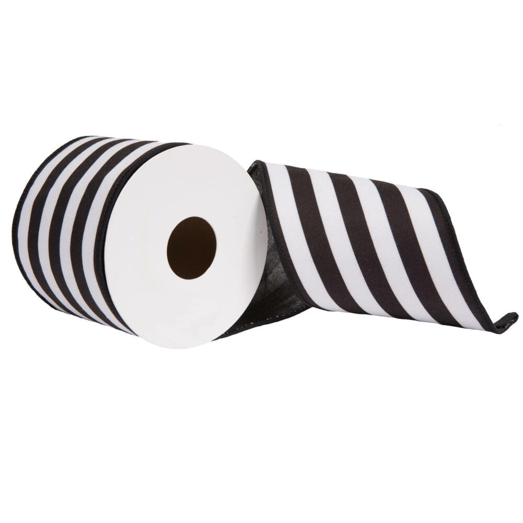 Vickerman 2.5” x 10 Yards Black Horizontal Printed Stripe Sheldon Belver Double Ribbon.