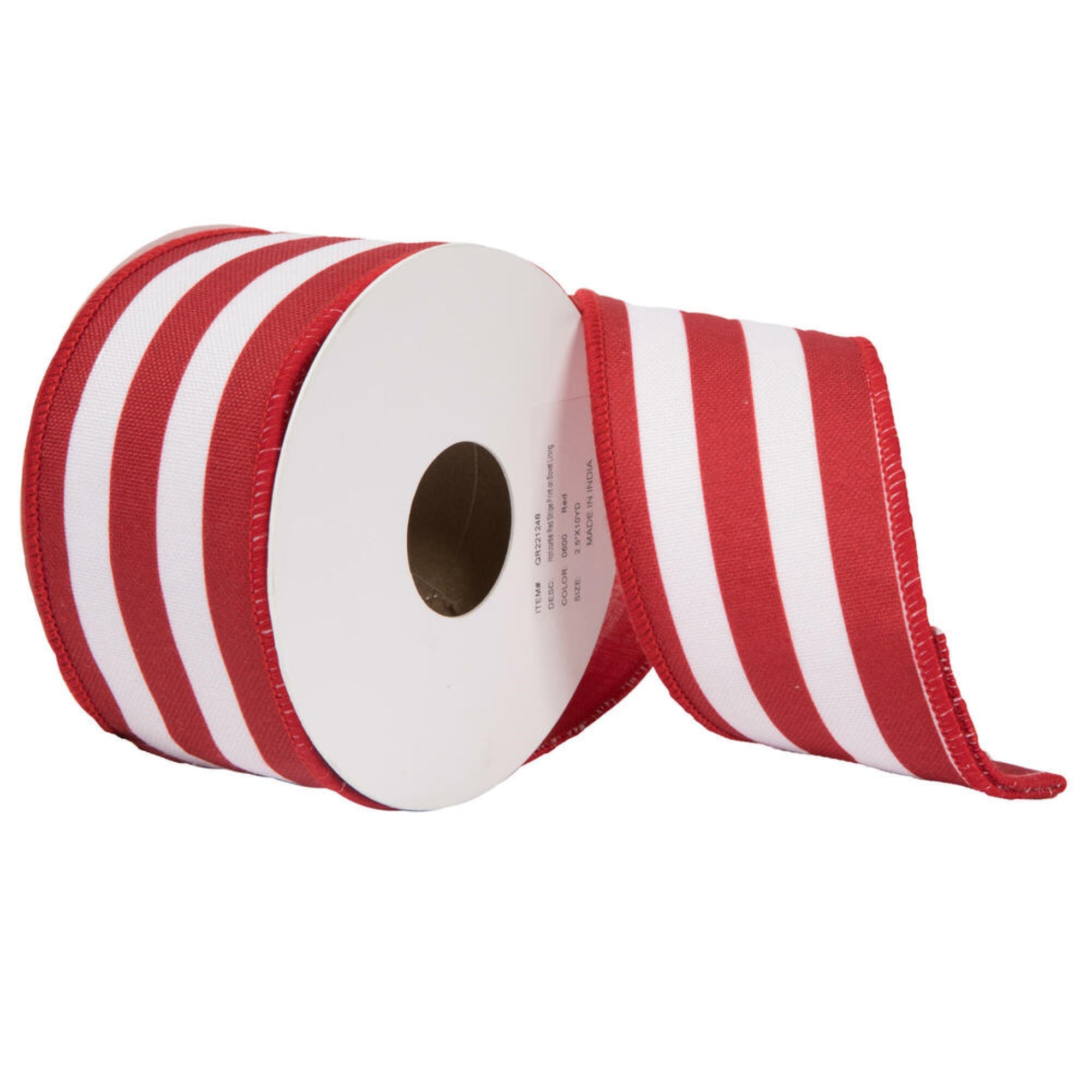 Vickerman 4” x 10 Yards Red Horizontal Red Stripe Print on Bovet Lining Ribbon.