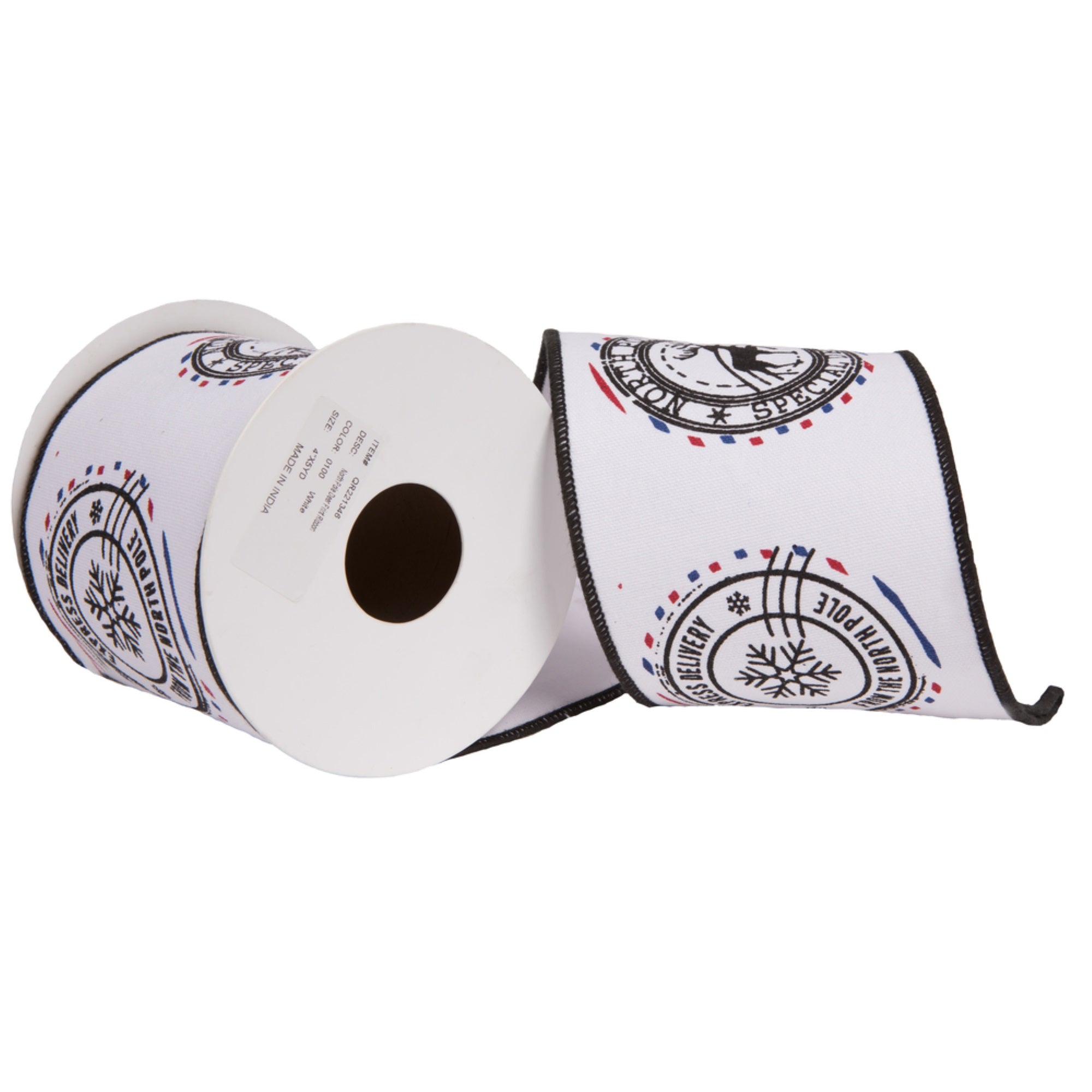 Vickerman 4” x 5 Yards White North Pole Deer Print Ribbon.