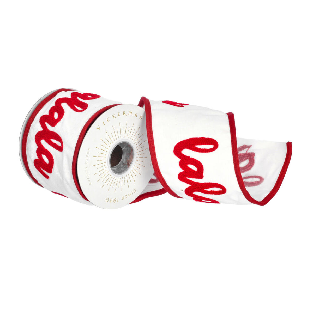 Vickerman 4 X 5 Yards White Falala Chain Stitch Embr Tissue Back Canvas Ribbon.