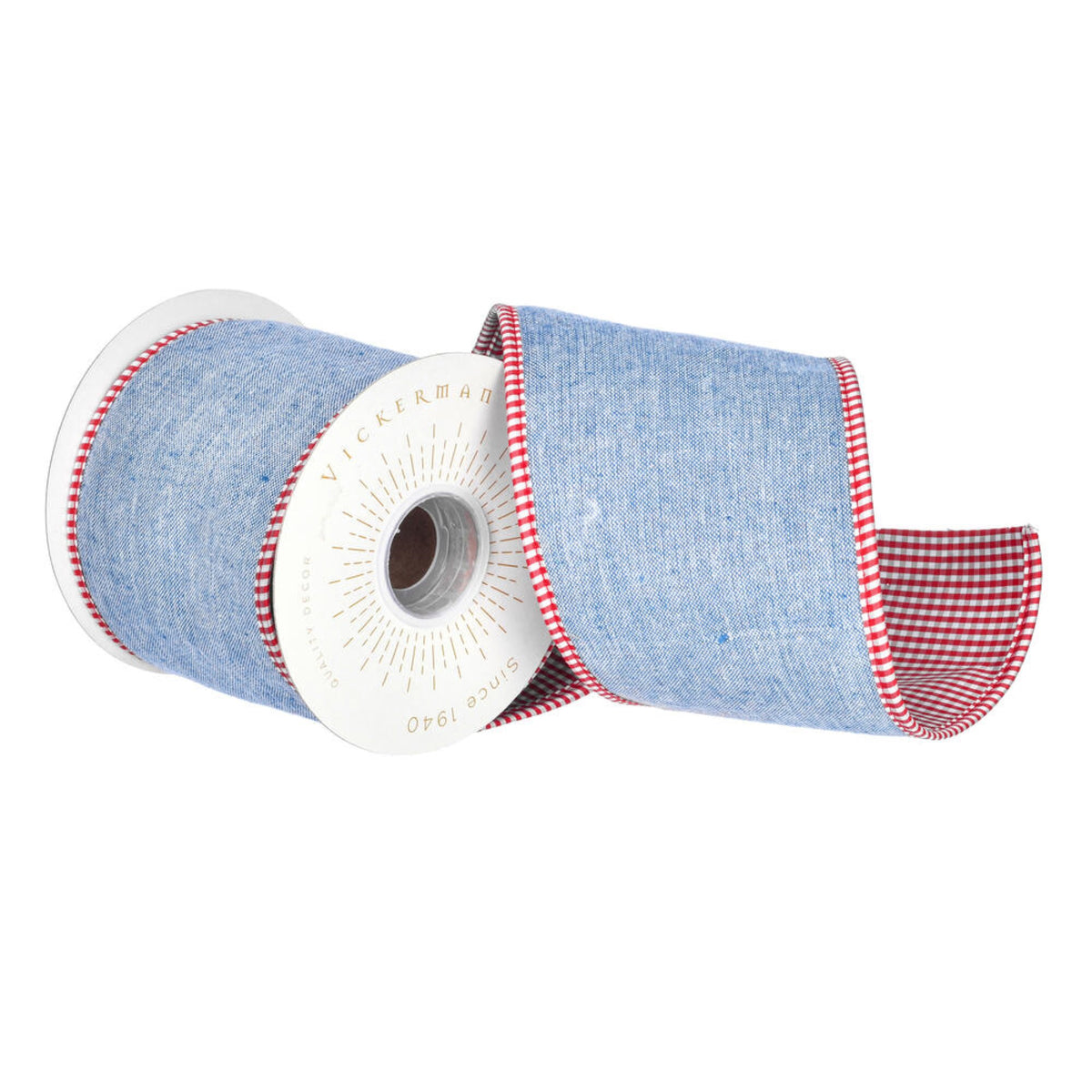 Vickerman 4 X 5 Yards Blue Blue Chambry Taffeta Checks Fused Piping Ribbon.