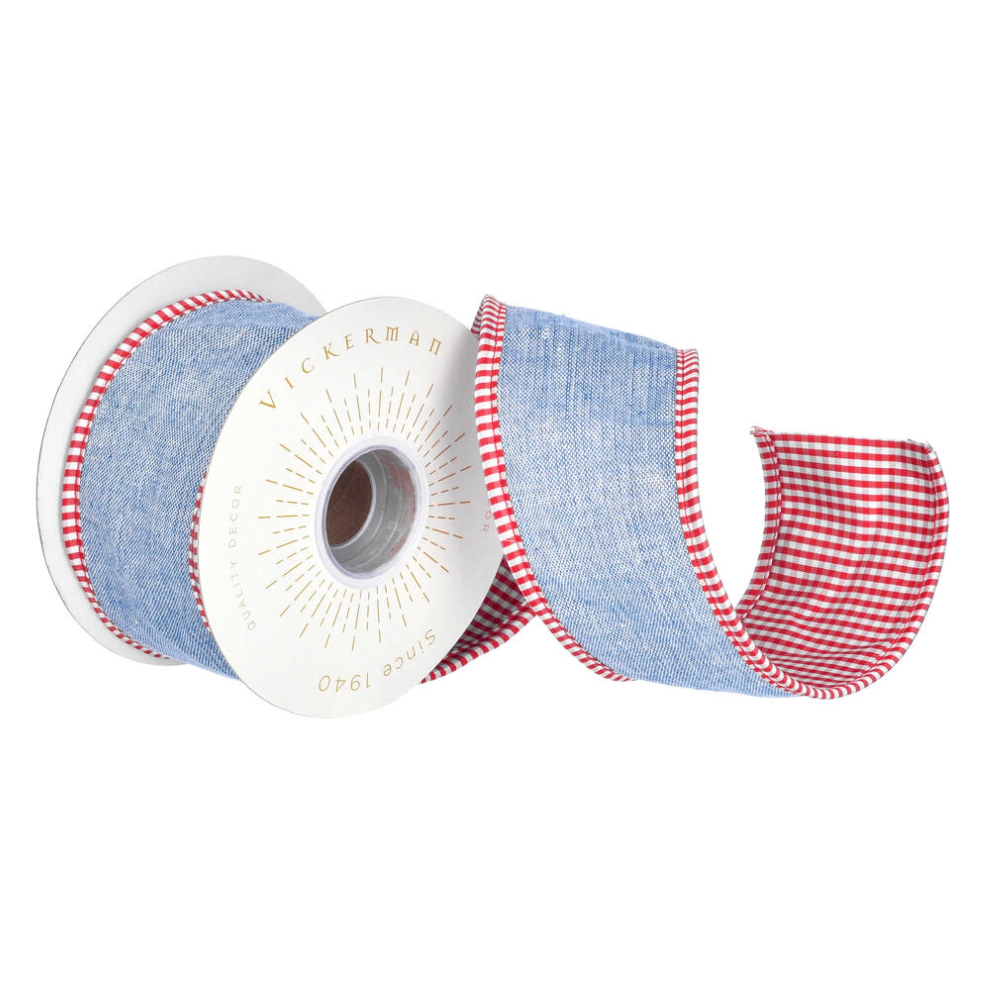 Vickerman 2.5” x 5 Yards Blue Blue Chambry Taffeta Checks Fused Piping Ribbon.