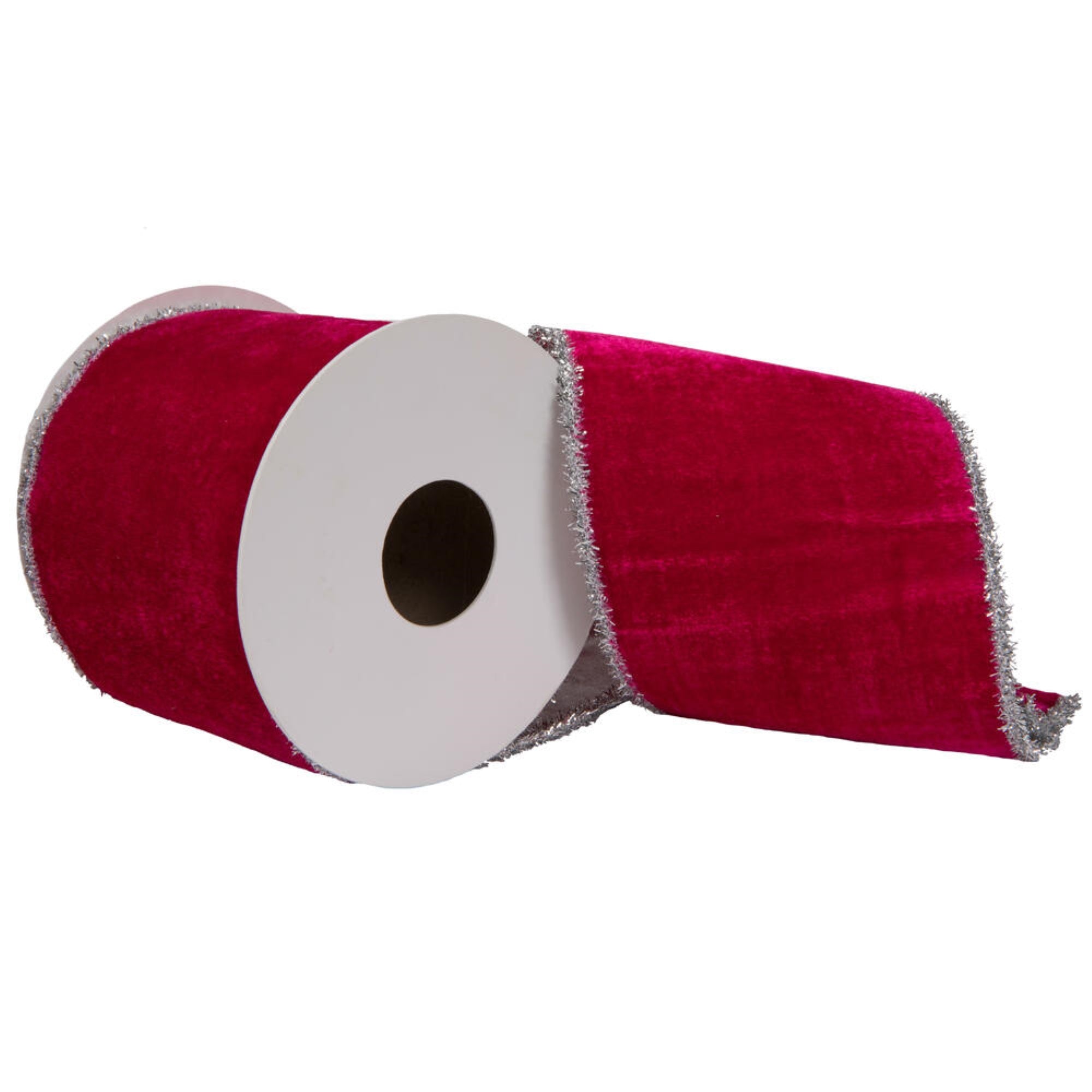 Vickerman 4 X 5 Yards Fushia/Silver Viscose Velvet Double Fused Ribbon.