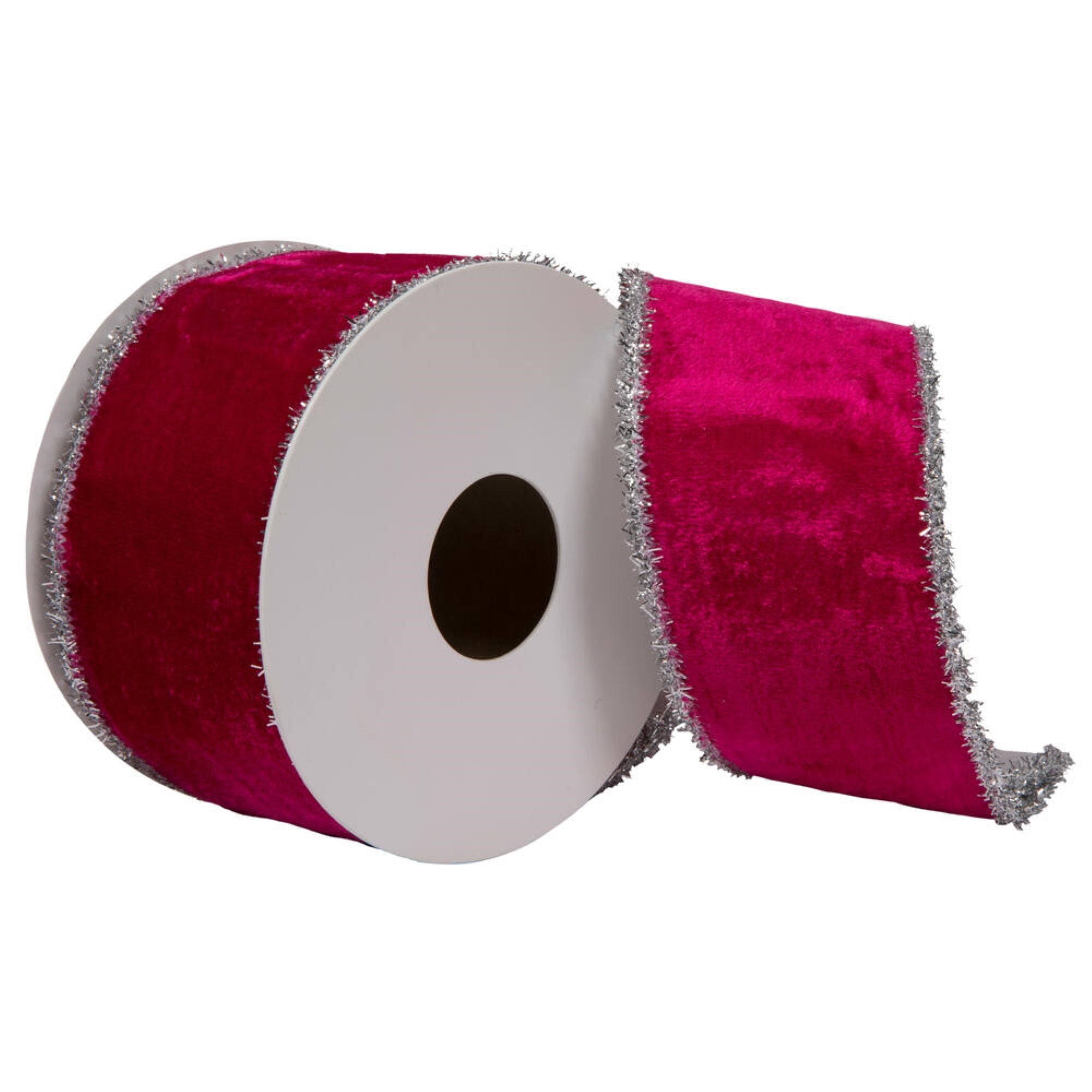 Vickerman 2.5” x 5 Yards Fushia/Silver Viscose Velvet Double Fused Ribbon.