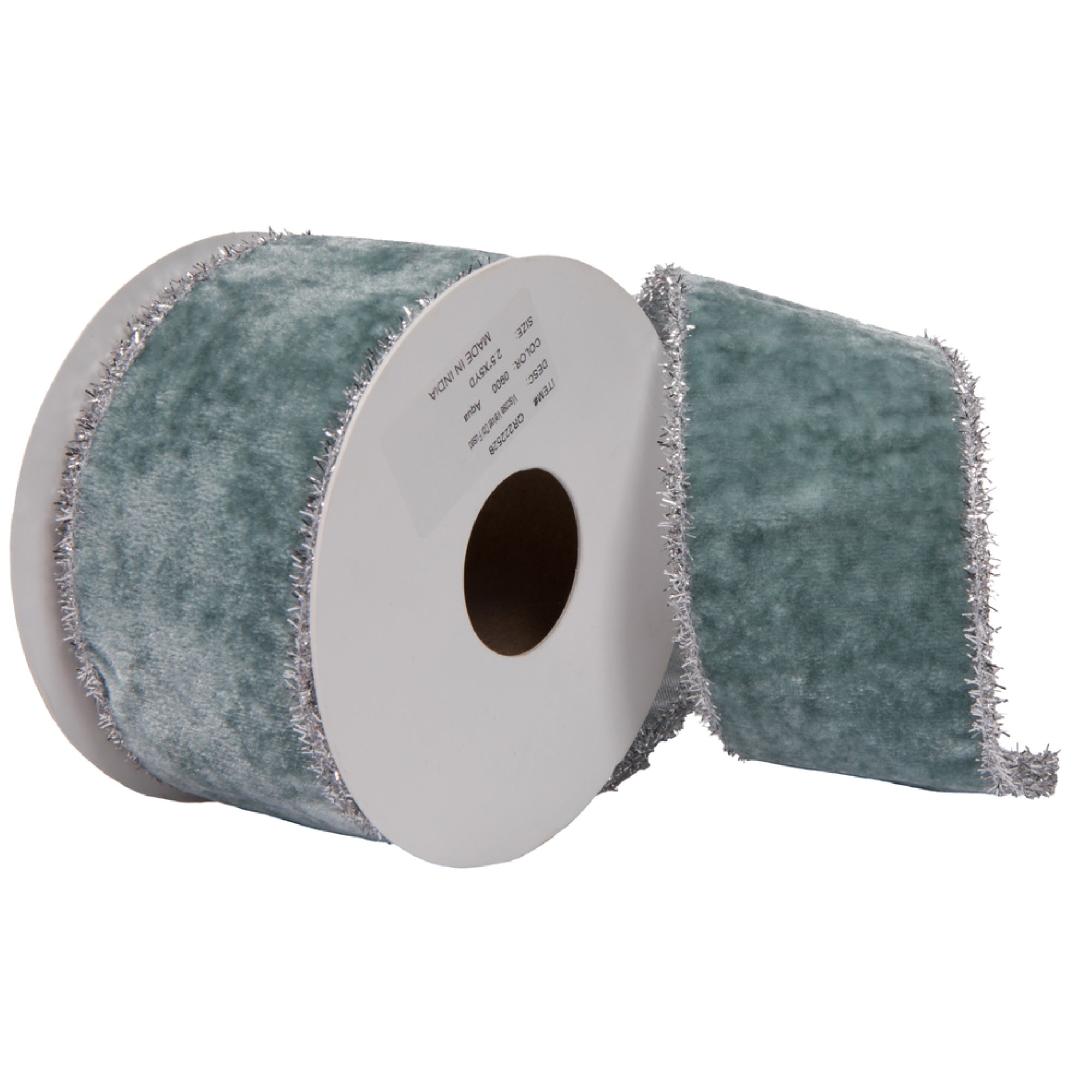 Vickerman 2.5” x 5 Yards Aqua Viscose Velvet Double Fused Ribbon.