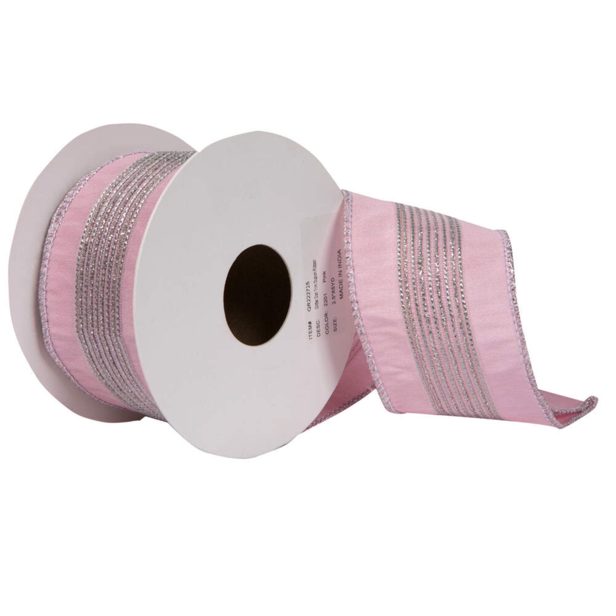 Vickerman 2.5” x 5 Yards Pink Glitter Dori Trim Dupion Ribbon.