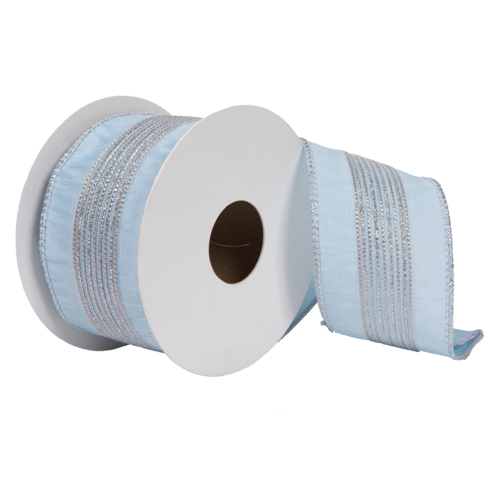 Vickerman 2.5” x 5 Yards Blue Glitter Dori Trim Dupion Ribbon.