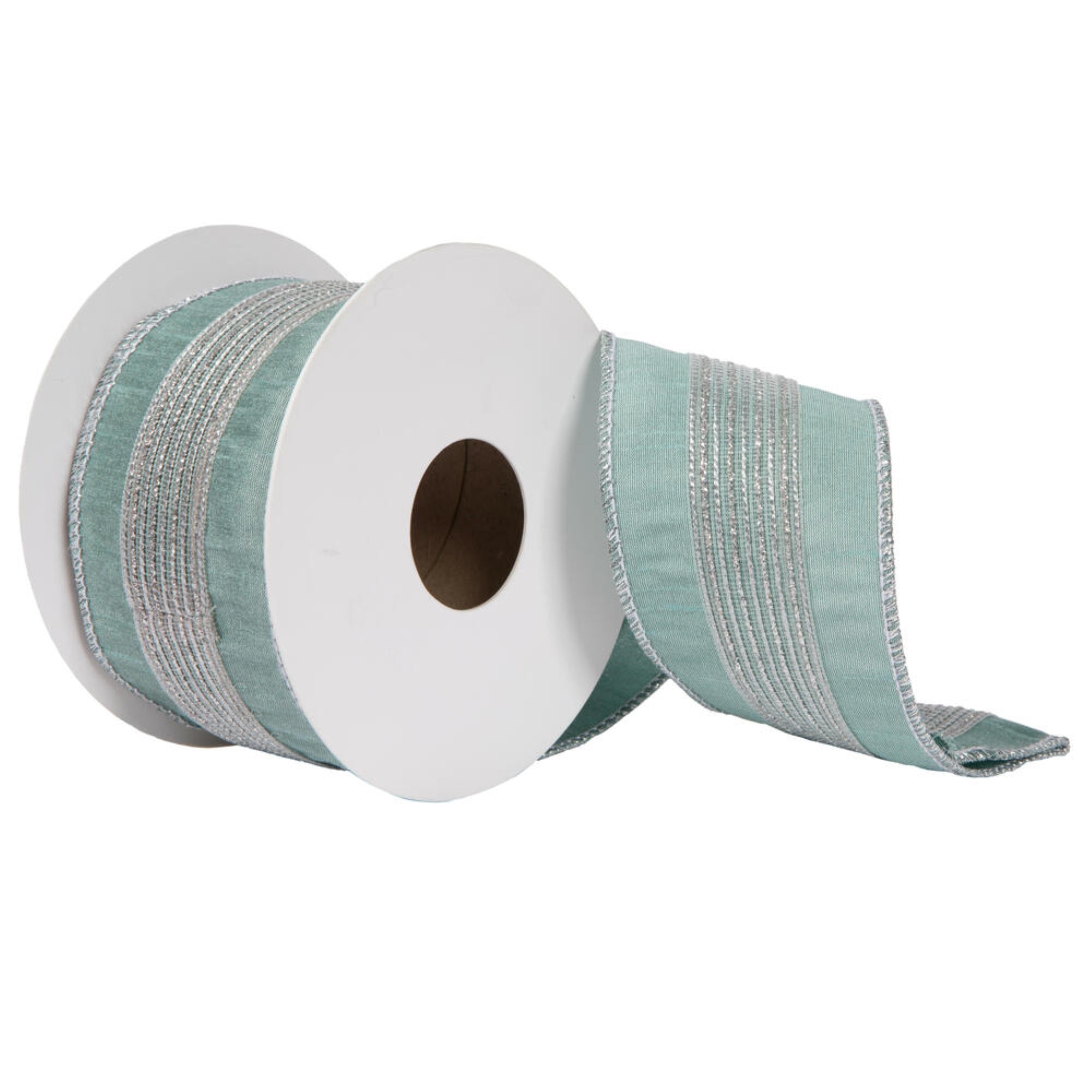 Vickerman 2.5” x 5 Yards Seafoam Glitter Dori Trim Dupion Ribbon.