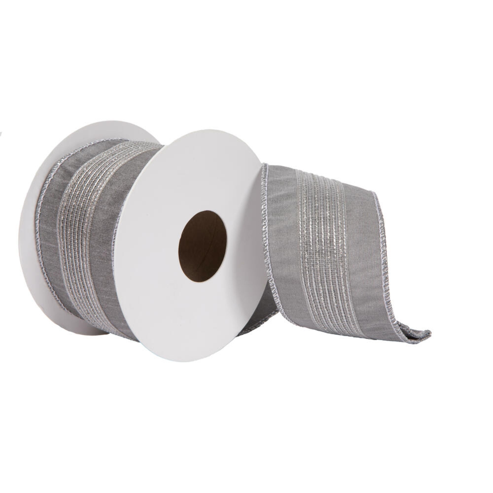 Vickerman 2.5” x 5 Yards Gray Glitter Dori Trim Dupion Ribbon.