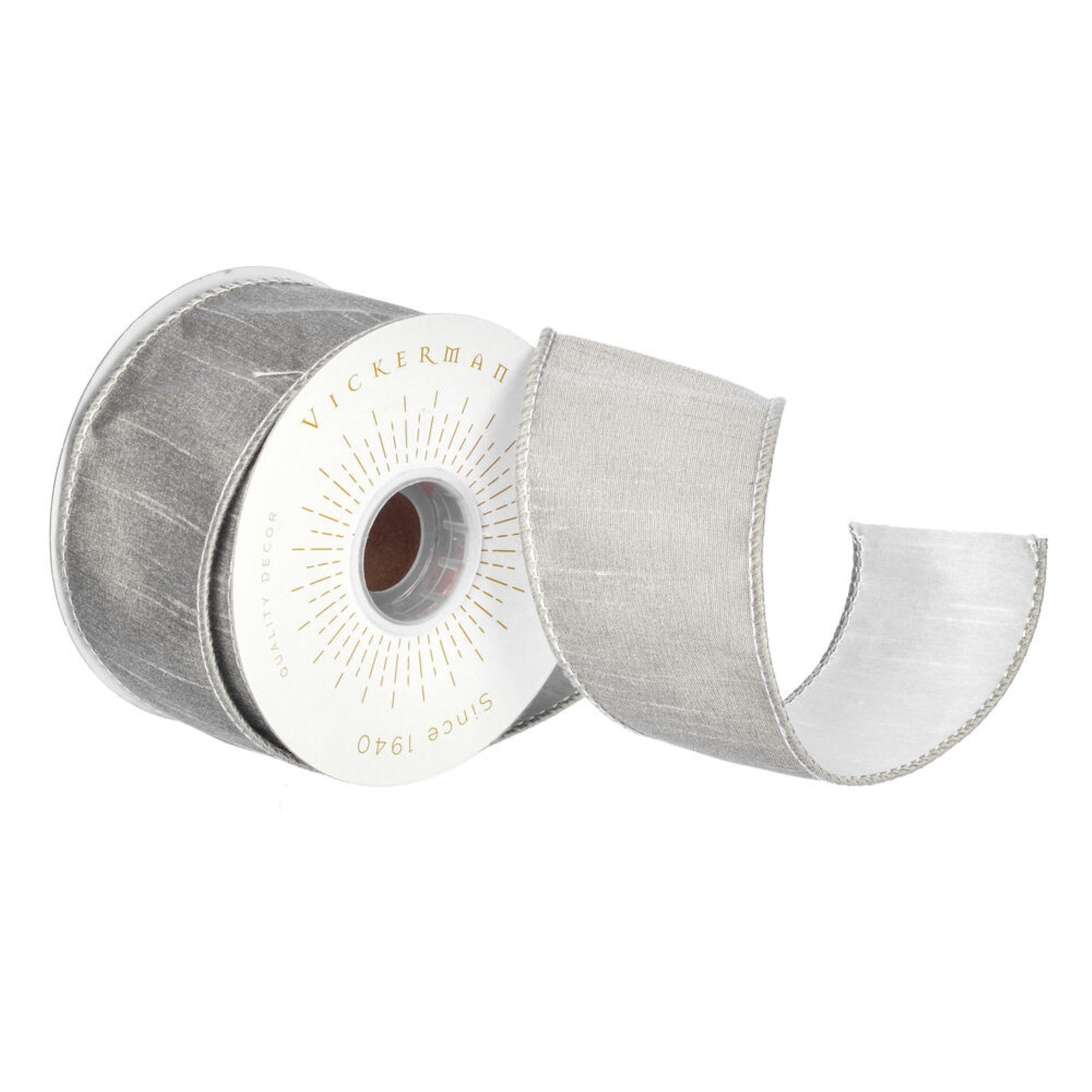 Vickerman 2.5” x 10 Yards Gray Dupion Double Fused Dupion Ribbon