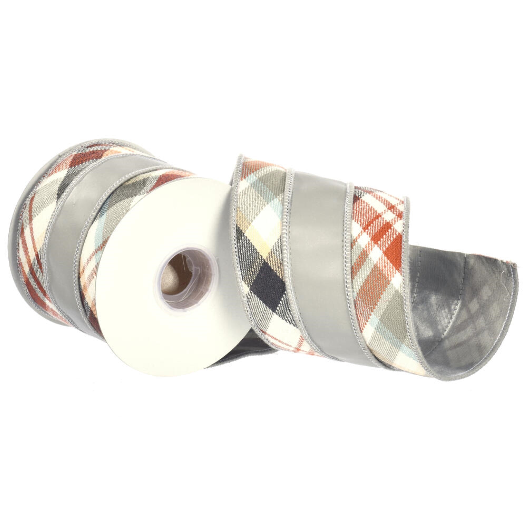 Vickerman 4” Gray Bias Cut Cotton Check/Pleather Overlay Ribbon