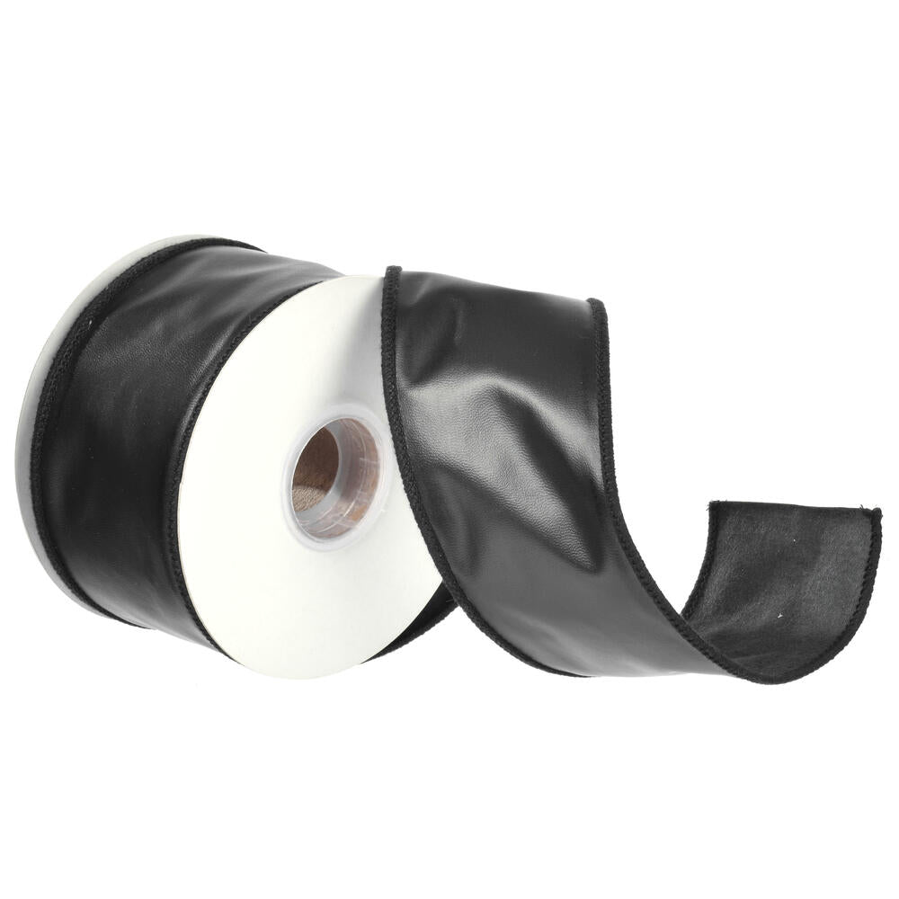 2.5″x10Y Black Artificial Leather Ribbon