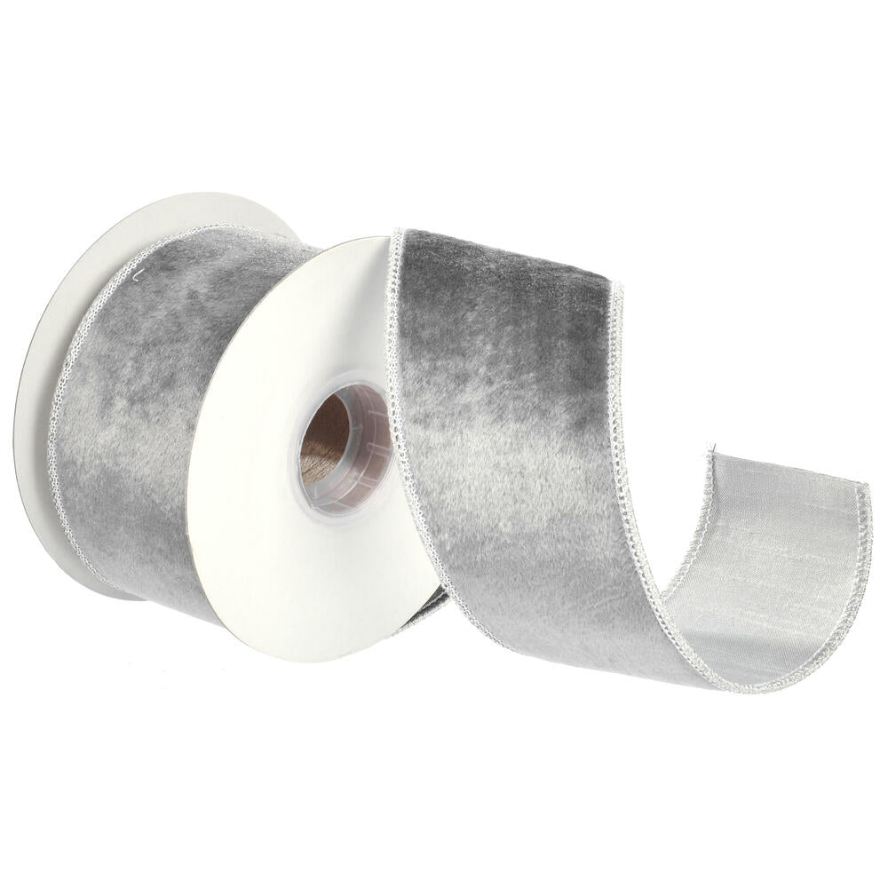 2.5”x5Y Gray Velvet/Metallic Dupin Ribbn