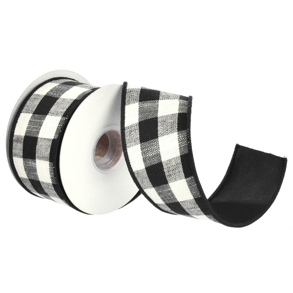 2.5”x5Y Black Checks Taffeta Back Ribbon