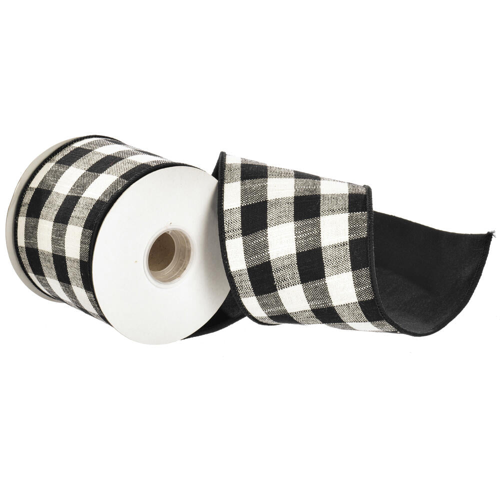 4”x5Y Black Checks Taffeta Back Ribbon
