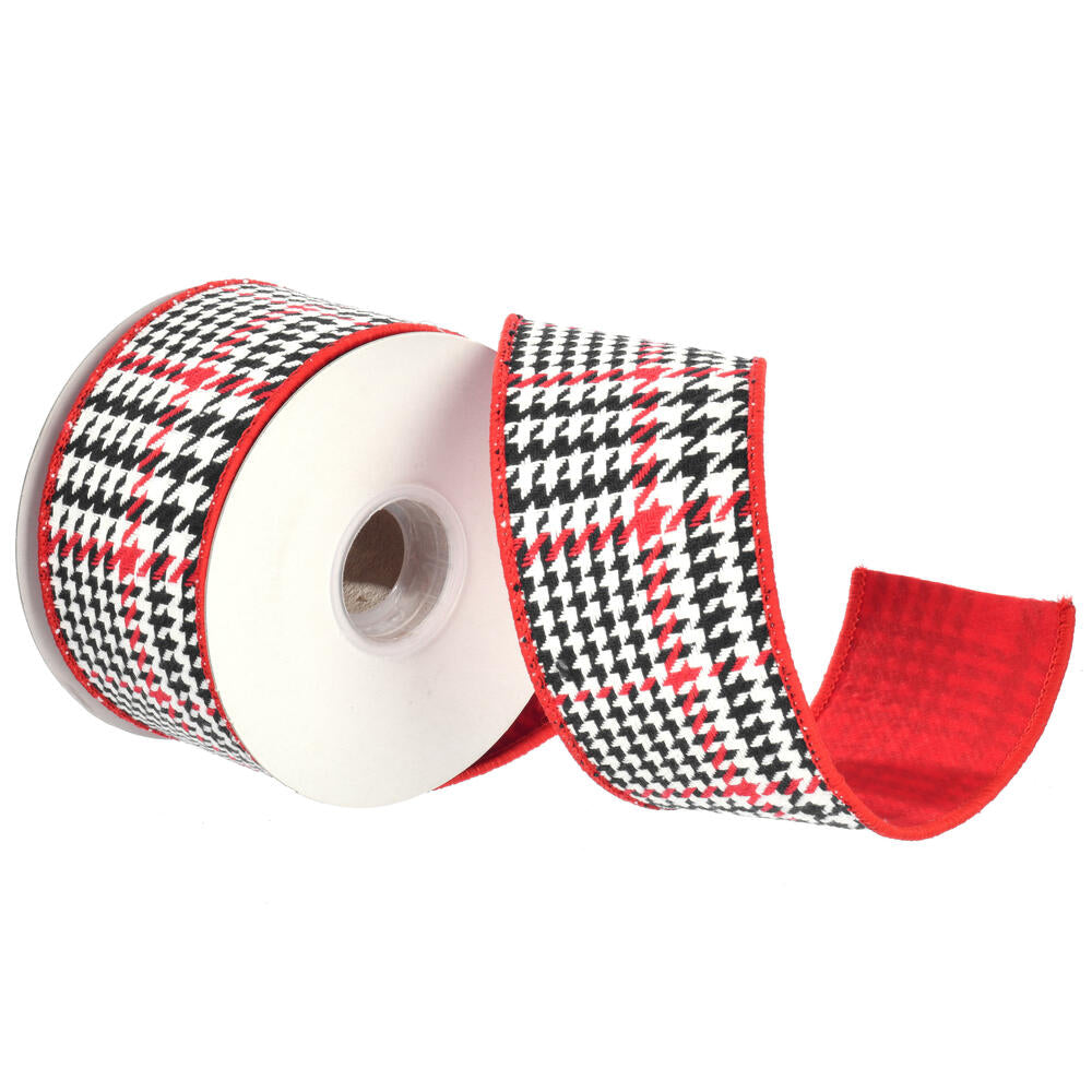 2.5”x10Y Red Houndstooth Plaid Ribbon