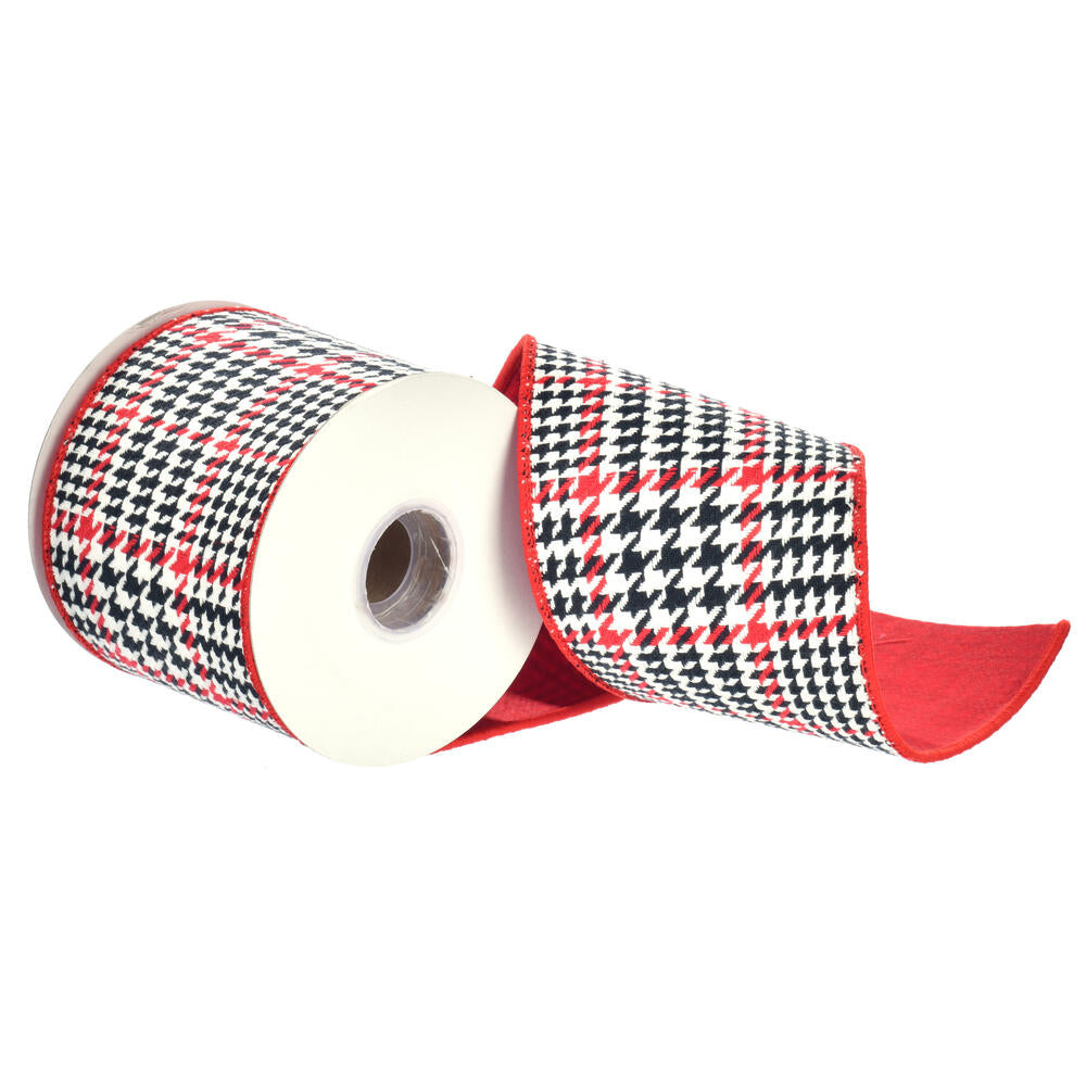 4”x10Y Red Houndstooth Plaid Ribbon