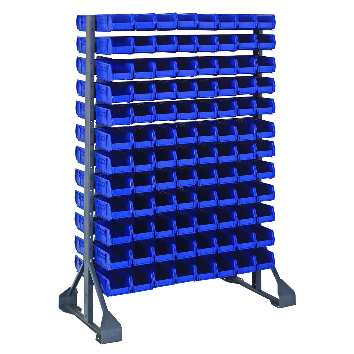 Rail Rack, Double Sided, 36L X 20W X 53H, 1500 Lbs Load Capacity, Includes: (12) Rails And (192) Qus220 Blue Bins, Galvanized St