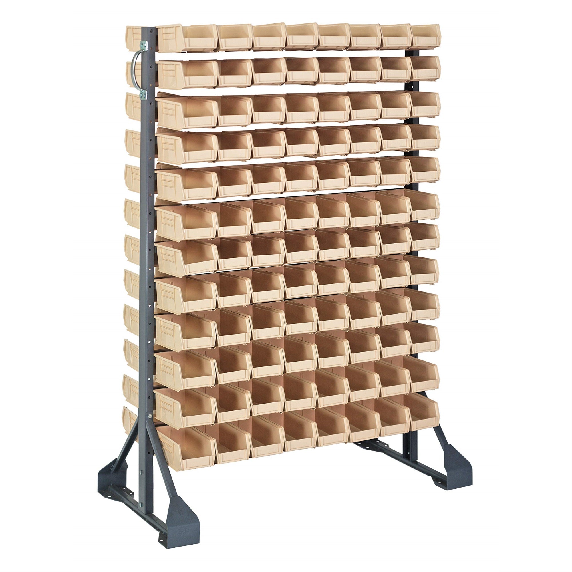 Rail Rack, Double Sided, 36L X 20W X 53H, 1500 Lbs Load Capacity, Includes: (12) Rails And (192) Qus220 Ivory Bins, Galvanized S