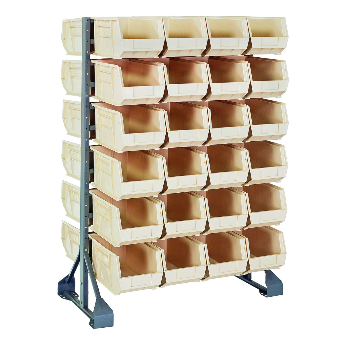 Rail Rack, Double Sided, 36L X 20W X 53H, 1500 Lbs Load Capacity, Includes: (12) Rails And (48) Qus240 Ivory Bins, Galvanized St