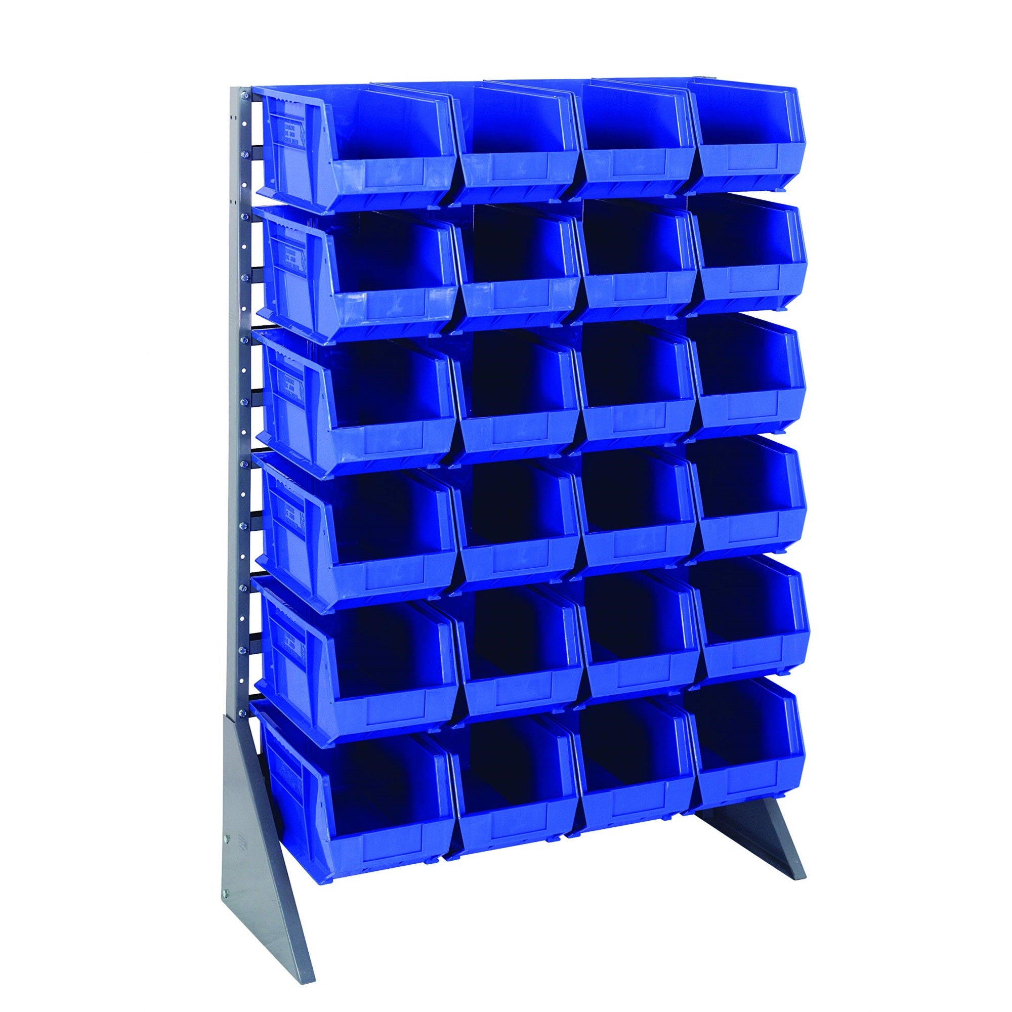 Rail Rack, Single Sided, 36L X 15W X 53H, 600 Lbs Load Capacity, Includes: (12) Rails And (24) Qus240 Blue Bins, Galvanized Stee