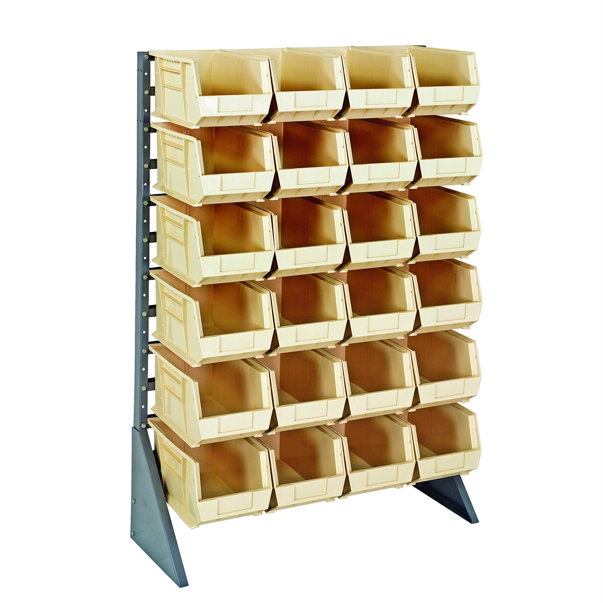 Rail Rack, Single Sided, 36L X 15W X 53H, 600 Lbs Load Capacity, Includes: (12) Rails And (24) Qus240 Ivory Bins, Galvanized Ste