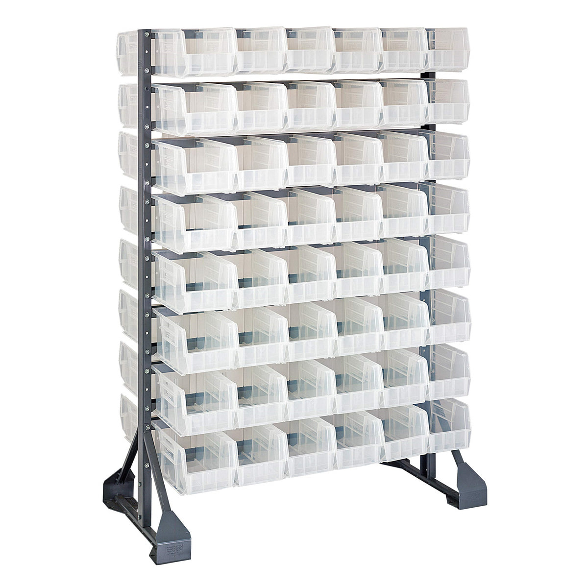 Rail Rack, Double Sided, 36L X 20W X 53H, 1500 Lbs Load Capacity, Includes: (16) Rails And (96) Qus230 Clear Bins, Galvanized St
